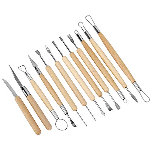 Blisstime Set Of 30 Clay Sculpting Tool Wooden Handle Pottery Carving Tool Kit Carrying Case Apron #TOP6