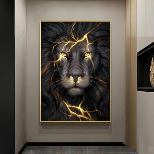 Toile de lion noir et doré affiche d'art moderne au contraste prestigieux