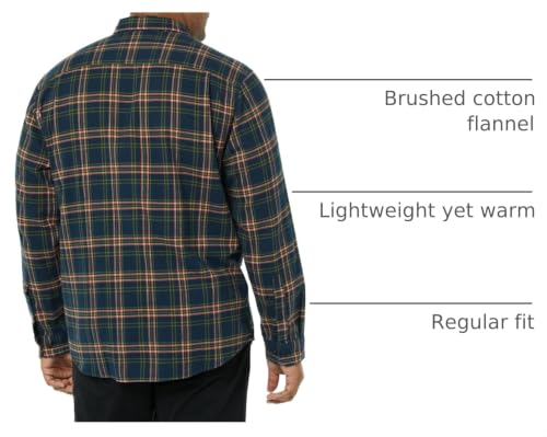 Image of Amazon Essentials Men's Regular Fit Long-Sleeve Flannel Shirt, Soft Brushed Cotton, Lightweight yet Warm