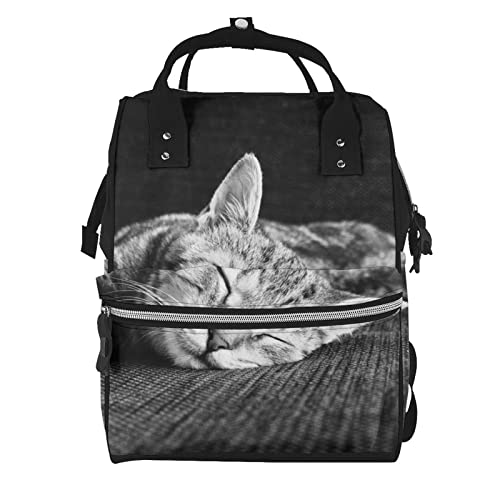 Sac à langer imprimé chaton noir, grand sac à dos de voyage multifonction pour bébé