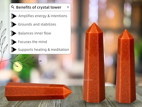 Image of Amazing Gemstone Red Jasper Crystal Towers - Natural Healing Crystal Point Obelisk for Reiki Healing and Crystal Grid (3 inch to 4 inch INCH)