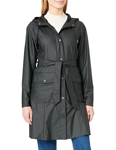 RAINS Curve W Jacket - Wasserdichte Jacke mit Kapuze für Damen - Wiederverwendbarer Regenmantel mit Gürtel, Schwarz, XXL