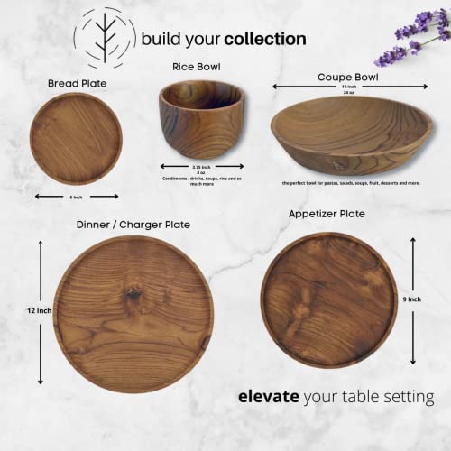 Yuniff 9 Inch Plates, Teak Wood Appetizer And Dinner Plates, Lunch Plate, Teak Collection, Salad Plate, Dining Plates, Set Of 4 (9 Inch Plate) #TOP5