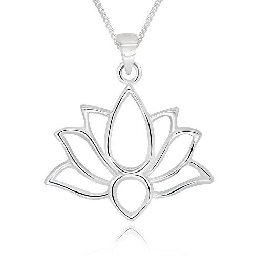 925 Sterling Silver Lotus Flower Pendant Necklace, 18