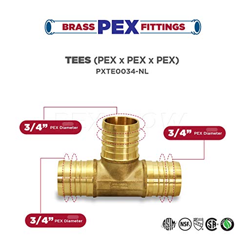 Supply Giant Qyuf0034-10 X Pex Barb Tee Pipe Fittings 3/4" Brass (Pack Of 10) #TOP4