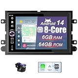 8 Core 6+64G Car Radio Stereo for Ford F150 2004-2008, F250 F350 2006-2014 with Wireless Carplay Android Auto 7 Inch HD Touchscreen Android 14 Car Radio with Backup Camera Bluetooth AM/FM/RDS GPS