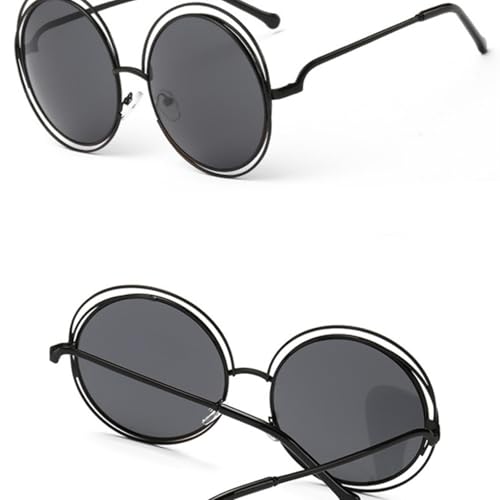 Lunettes de soleil rondes vintage gris argenté à grande monture métallique chic pour femmes
