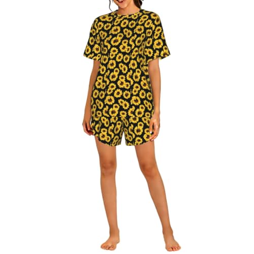 Pyjama court tournesol femme en textile léger thermorégulateur pour l'été