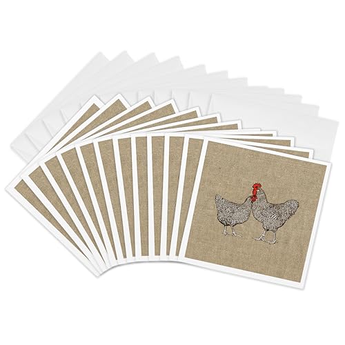 Cartes de vœux poule et coq lot de 12 au format 15x15 cm par 3dRose