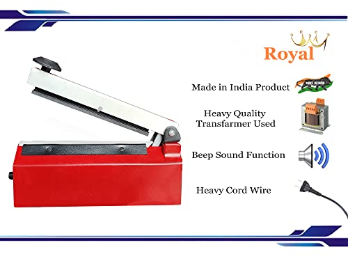 Image of Royal Hand Impulse Heat Sealing Machine | Made In India | 8 inch Inch (200 mm) | Beep Sound | Plastic Bag | Time Adjustment Facility | Table Top | Polythene Sealer