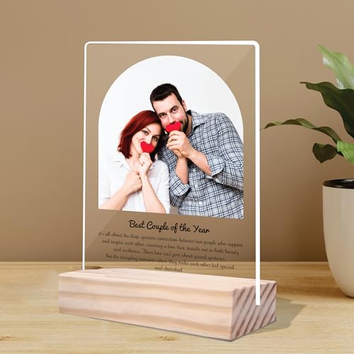 Image of Giftplease Customized Photo And Text Frame With Wooden Stand | Personalised Printed Photo Frame | Gift | Birthday | Anniversary (Transparent, 5MM, 6 * 8 Inches), Tabletop