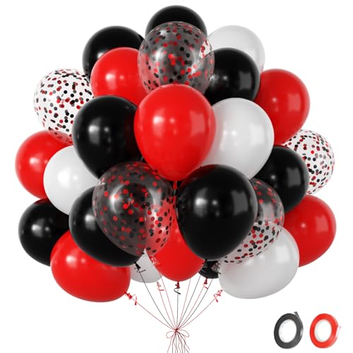 Ballon Noir Rouge et Blanc- 60 Pièces Rouge Noir Blanc Ballons Avec Confettis Ballons, Ballon Helium Pour Decoration Anniversaire Casino Baby Shower Mariage...
