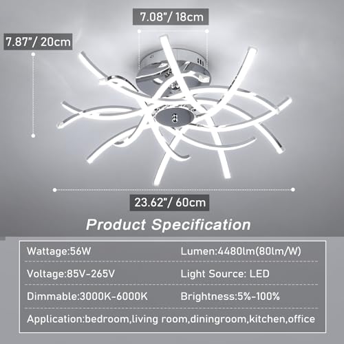 Plafond LED de conception incurvée 98W à intensité variable avec télécommande - 5