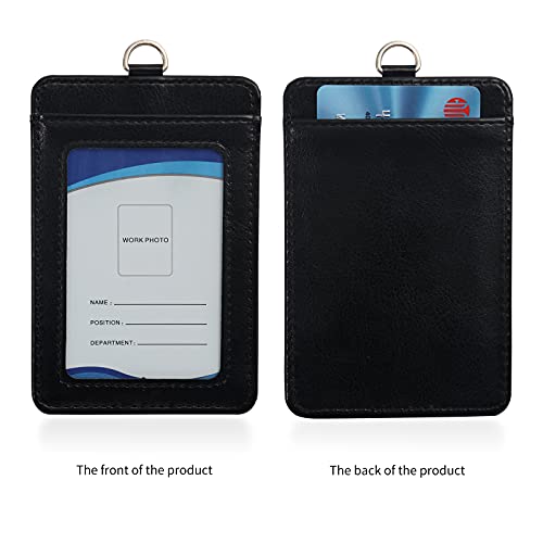 1 Pack Badge Holders With Detachable Neck Lanyard Strap, Vertical Pu Leather Id Badge Card Holder With 1 Clear Id Window & 1 Card Slot For Work Id, School Id, Metro Card And Access Card(Black) #TOP3