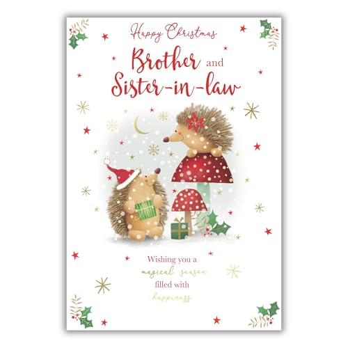 Kingfisher Cards Christmas Card for Brother and Sister in Law - Cute Hedgehog Design - Foil Finish - Festive Christmas Card for a Special Couple