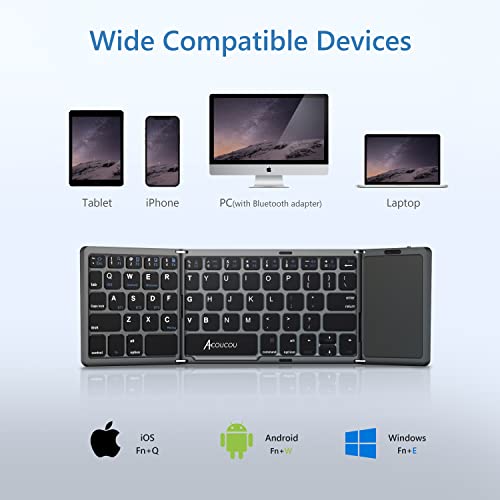 Acoucou Foldable Bluetooth Keyboard With Touchpad Portable Wireless Keyboard (Sync Up To 3 Devices), Rechargeable Ultra Slim Tri-Folding Keyboard For Android Ios Windows Systems - Gray #TOP4