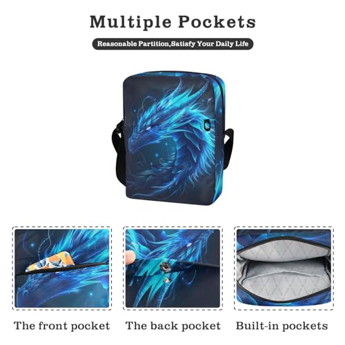 Crossbody Bag Blue Flame Dragon Messenger Bag for Women Men Purse Shoulder Bag Satchel Bag with Adjustable Strap 214B59032