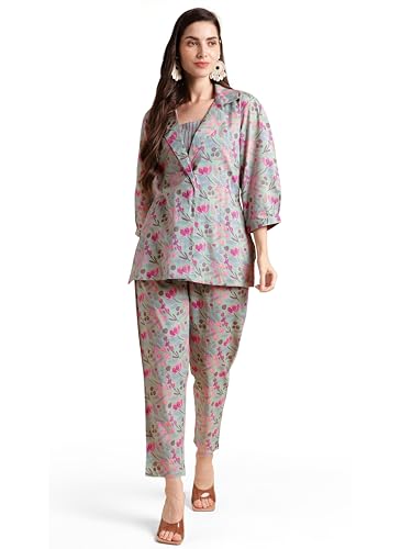 Image of MIRCHI FASHION Pure Cotton Kurta with Shrug Set | 3 Piece Cordset with Jacket & Pant | Ethnic Work Wear & Travel Wear Co-ord Set
