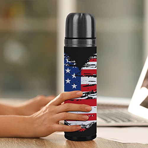 Colourlife Insulated Mug Stainless Steel Water Bottle Retro Heart Shape With Usa Flag Vacuum Cup Travel Mug For Office #TOP6