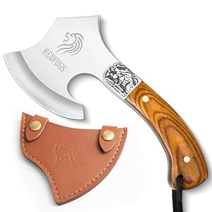 NedFoss Warthog Camping Hatchet Axe, 9″ Full Tang Small Axe Camp Hatchet with Leather Sheath, Survival Hatchet with Wood Handle, Tomahawk Axe for Outdoor Backpacking, Bushcraft, Hiking