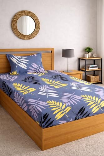 Image of DECORUM Glace Cotton Single Bedsheet with 1 Pillow Cover | Soft, Durable, Lightweight & Skin-Friendly Fabric| Suitable for Single /Diwan Bed Size