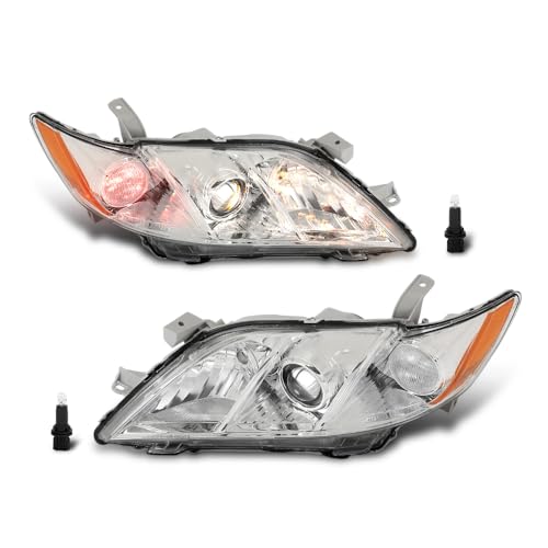 Image of GRAND ORANGE Headlight Assembly Left & Right Fit Toyota Camry 2007-2009 TO2502200, TO2503200, 20-6758-80, 20-6757-80 Clear Lens Chrome Housing Amber Reflector 2PCS