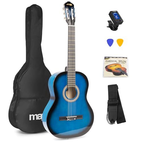 MAX SoloArt Konzertgitarre 4/4, Akustik Gitarre für Anfänger mit Tasche, Stimmgerät, Gurt und...
