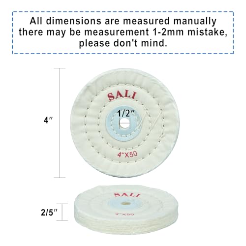 SALI 6 Pack Polishing Wheel for Bench Grinder Buffing Wheel 4 inch White Cotton (50 Ply) for Buffer Polisher Medium Polish Pad with 1/2 Inch Arbor Hole