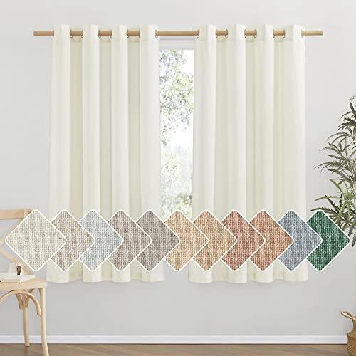 NICETOWN Flax Linen Blend Curtains for Bedroom, Vintage Grommet Top Semi Sheer Curtain Drapes Privacy Assured Window Treatment Light Reducing for Livi