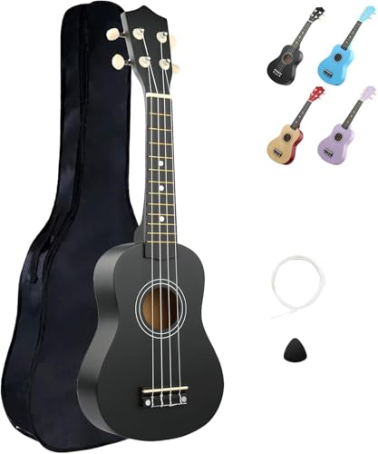 Image of LXS Soprano Ukulele Ukulele for Beginners - 21 inch Small Guitar Ukulele with Gig Bag, Standby String, Picks and Primary Tutorial (Black)