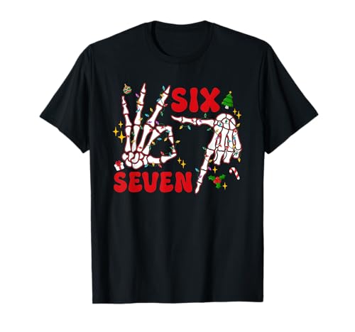 Santa Skeleton Hand Six Seven Meme Christmas Design Holiday T-Shirt