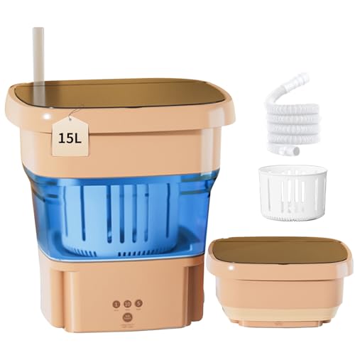 Portable Washing Machine 15L Large Capacity Mini Washer Foldable for Underwear Baby Clothes Pet Items Deep Cleaning Blue Light with Fast Dryer and Pipe Suitable for Apartment Dorm Travel-Green