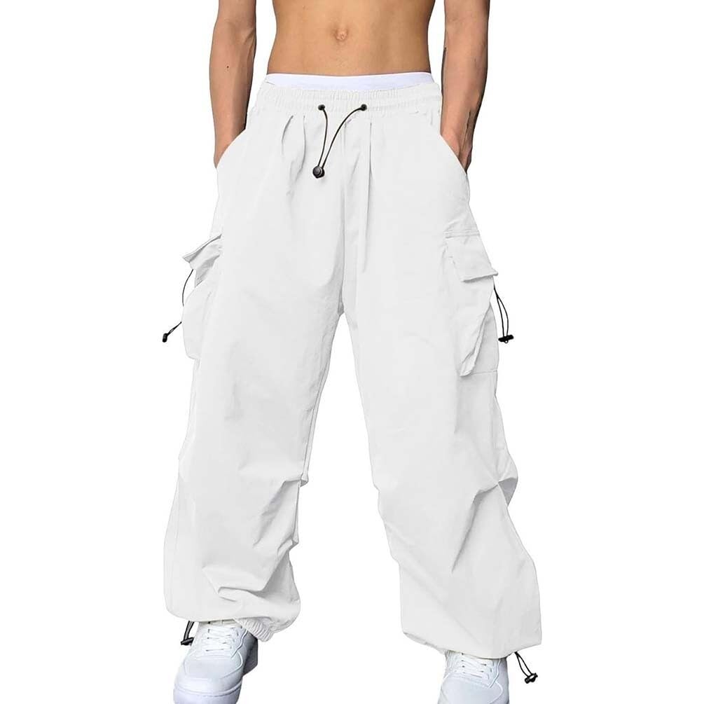 Męskie spodnie do biegania, luźne spodnie cargo z kieszeniami, spodnie dresowe Y2K, długie spodnie Streetwear ze sznurkiem