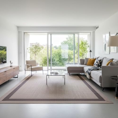 Alfombra vinilica de Tejido Trenzado de Alta Gama Lavable Antideslizante Alfombra Resistentes para Salon Cocina baño Pasillo - 140x200 cm., GRECA-Beige