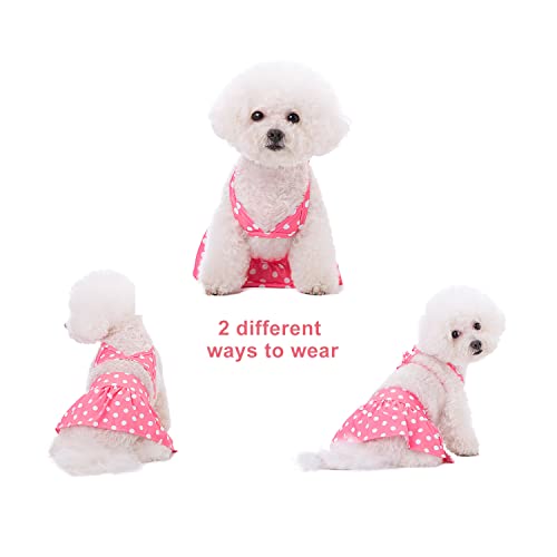 Image of Dog Bikini Swimsuit Summer Puppy Bathing Dress Beach Clothes Cat Costume for Puppy Dog Cat (S, Pink Polka dots)