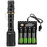 Super Bright LED 18650 Tactical Flashlight with 4X 3.7V 18650 Rechargeable Battery,Zoomable...