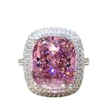 QUSIIOSLK 18K Gold Plated Princess Cut Pink Crystal Silver Ring with AAA White...