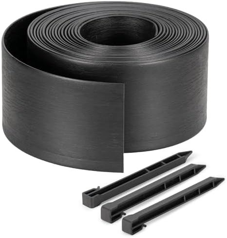 Velway Flexible Rasenkante Kunststoff, Schwarz, Länge 10m, Höhe 13cm | 20 Erdanker, Beeteinfassung, Beetbegrenzung, Rasenbegrenzung für Garten & Wege