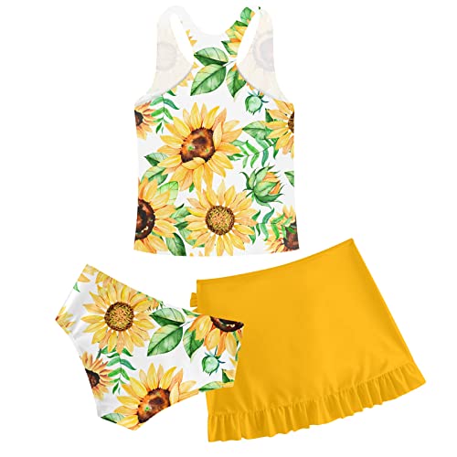 Image of Girls Swimsuit 3 Piece Bathing Suit Quick Dry Tankini Set with Cover Up Beach Skirt Tankini Swimwear 5-16 Years