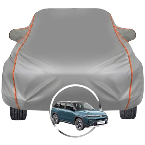 Image of Pivalo Car Cover for Maruti Suzuki Victoris - Fits All Model & Year | 100% Waterproof All-Weather UV & Paint Protection | Premium 3-Layer Fabric | Triple Stitched with Reflective Piping (Grey)