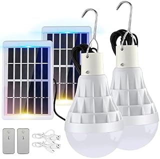 2 Pack Solar Shed Light Indoor Bulb with Remote, TechKen Lantern Lamp with Panel for Garden Patio Yard Kitchen Reading Greenhouse Camping Tent Fishing Lighting