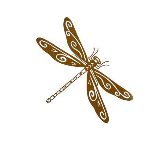 Obotsnoi Escultura artística de metal forjado para jardín, libélulas, resistente a la intemperie, artesanía de hierro, única para césped, patios, decoración de exteriores