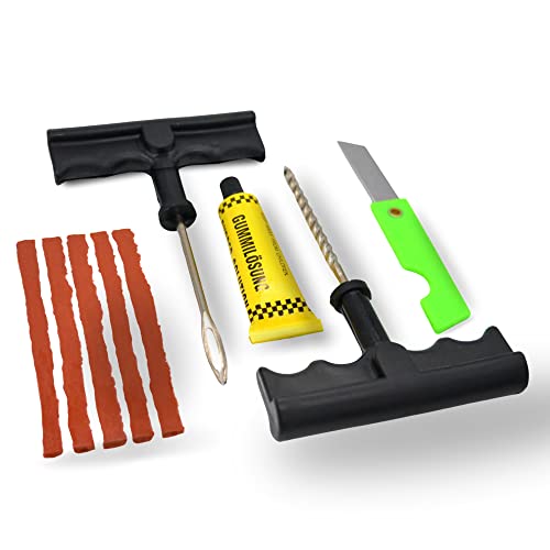 Kit Antipinchazos Coche | Incluye 2 Herramientas, 5 Mechas, Cuchilla, y Pegamento | Kit Repara Pinchazos Coche, Moto, Quad y Todoterreno 4x4 | Repara Pinchazos Coche Válido para Todo Tipo de Neumático Cover