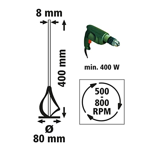 wolfcraft Farb- und Mörtelmischer für Bohrmaschinen I 1705000 I für Farbe, Lack, Lasur, Mörtel von 5-10 kg I Ø 80mm, 40cm Arbeitslänge, Made in Germany