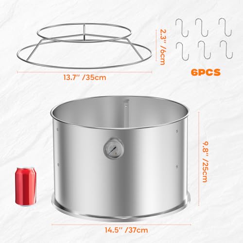 Onlyfire Edelstahl Räucherkammer Mittelkochsystem für Weber Smokey Joe 37cm Holzkohlegrill, Enthält Ring und Speckaufhänger Set, Verwandeln Sie Ihren Kugelgrill in Einen Räucheraufsatz