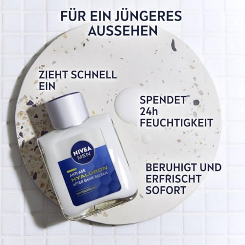 NIVEA MEN Anti-Age Hyaluron After Shave Balsam, erfrischendes After Shave für Männer mit Hyaluron für 24h Feuchtigkeit, beruhigende Gesichtspflege nach der Rasur (100 ml)