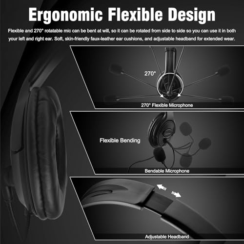 Image of Joso One Ear Headset with Mic, Wired Headset for PS5 /PS4 /Xbox /Switch /PC /iPad /Mac /Tablet with USB C & USB-A Adapter - Chat Headphone, Business, Coach, Gaming, Working, Black | One Ear