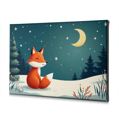 Tableau renard forêt enneigée 20x30 cm pour déco murale