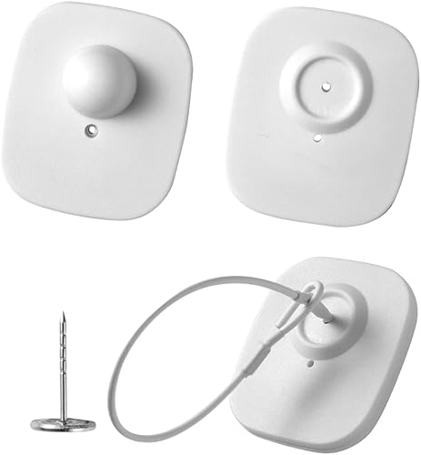 1000 etiquetas de ropa de seguridad RF de 8.2 Mhz, etiqueta de ropa blanca al por menor EAS con 1000 pines y 200 cordones