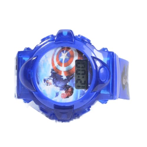 Relógio Infantil Menino Personagens Capitão América Luz Som (AZUL)